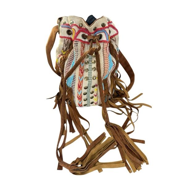 Urban Outfitters Ecoté Handbags - Urban Outfitters Crossbody Bucket Bag trendy Tassel Tribal Ecote beaded braid